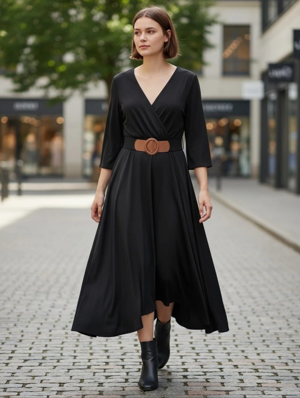 Completely Me By Liz Lange Classic Black Midi Dress 3/4 Sleeves V Neck Large